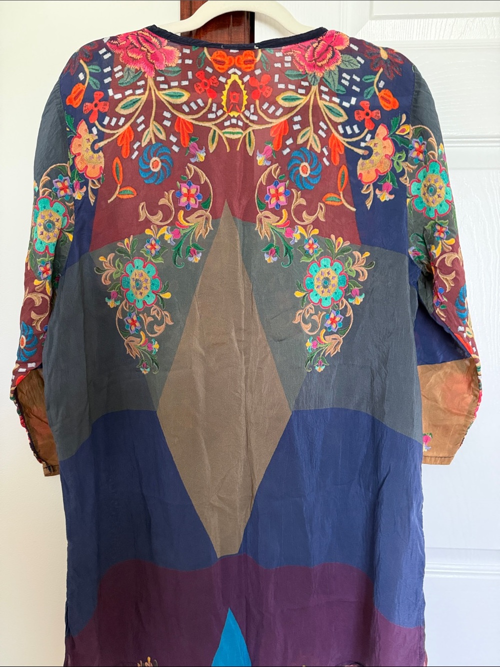 Johnny Was Navy Multicolor Long Sleeve Boho Tunic - Picture 3 of 4